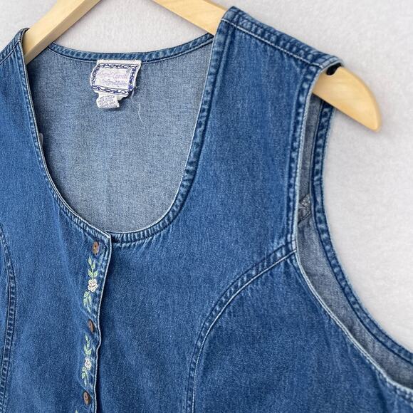 APRIL CORNELL Vest XL Denim Button Up Sleeveless Embroidered Cotton Blue - Picture 6 of 12